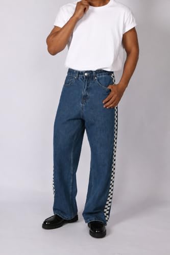 Image of Plaid&Plain Men's Baggy Jeans Wide Leg Heavyweight 100% Cotton Loose Fit
