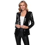 Women's Sequin Jacket Open Front Sparkly Blazer Jackets Casual Long Sleeve Party Glitter Cardigan Coat with Pockets Black XXL
