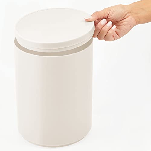 Image of mDesign Plastic Small Slim Round 1.7 Gallon /6.5 Liter Trash Can with Removable Swing Lid - Wastebasket, Garbage Container Basket Bin for Master /Guest Bathroom - Holds Rubbish /Recycle - Cream /Beige