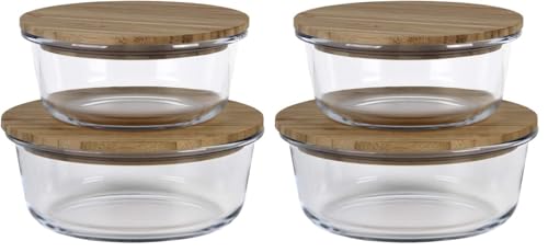 Cofan Set de 2 Fiambreras Redondas de Borosilicato | Modelo Bambú | Tapa de Bambú | Capacidad 620-950 ml (Paquete de 2)