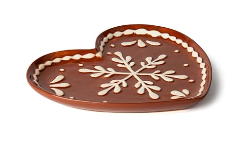 Excelsa Wonderful Ginger - Plato de cerámica con forma de corazón, decoración navideña, pintado a mano