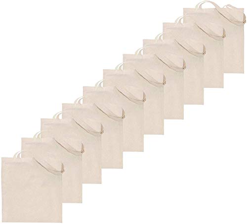 PrimeSportsShop Einkaufstasche, 100 % Baumwolle, 10 Stück, natürlich, wiederverwendbar, umweltfreundlich, robust Cover