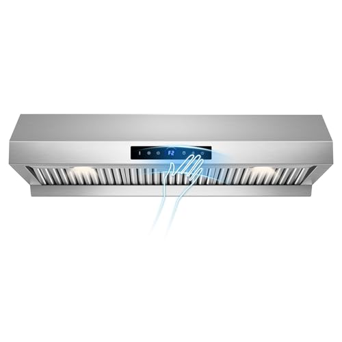 Image of 36 inch Under Cabinet Range Hood 1200 CFM with 4-Speed Gesture Sensing & Touch Control, Stainless Steel Kitchen Stove Vent Hoods with 2 LED Lights, Time Setting, Dishwasher-Safe Baffle Filters