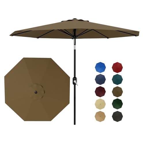 9Ft Patio Umbrella - 8 Sturdy Ribs Outdoor Table Umbrella with Crank Lift & Push Button Tilt - Market Umbrella for Pool, Deck, Yard, Garden - Taupe