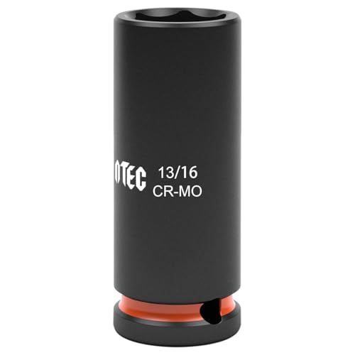 JU JIAN TEC 1/2 Inch Drive - 13/16 inch Deep Impact Socket with Anti-Rounding 6 Point Design Heat-Treated Cr-Mo Steel Automotive Truck Maintenance Heavy Equipment Repair