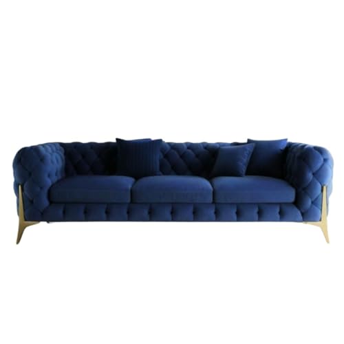 Image of Chesterfield Velvet Upholstery 3-Seater with Armchair and Footrest, Design in 3+1+Footrest Sofa for Living Room, Bedroom, Hallways (Blue 2)