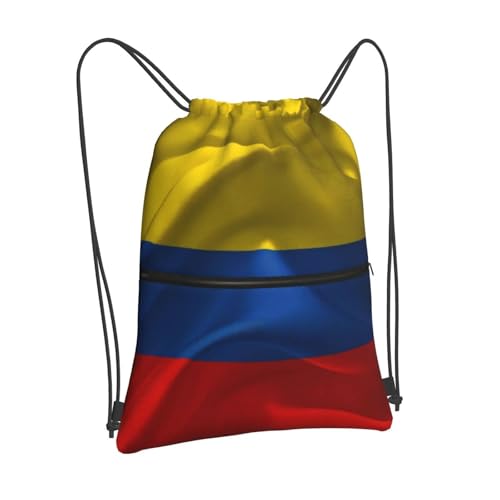 Flag of Colombia Drawstring Backpack, Large Size Storage Draw String Bag, Printed Sports Cinch Bags for Gym2
