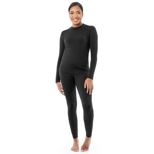 Fruit of the Loom Women's High Neck Top and Legging Thermal Set, Black, Small - image 1