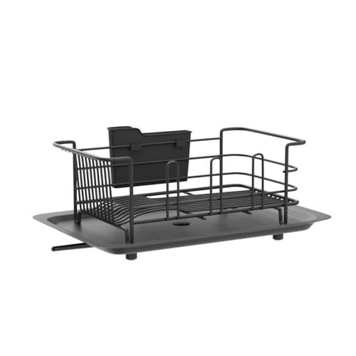 Klvied Dish Rack with Swivel Spout for Kitchen Counter,Black