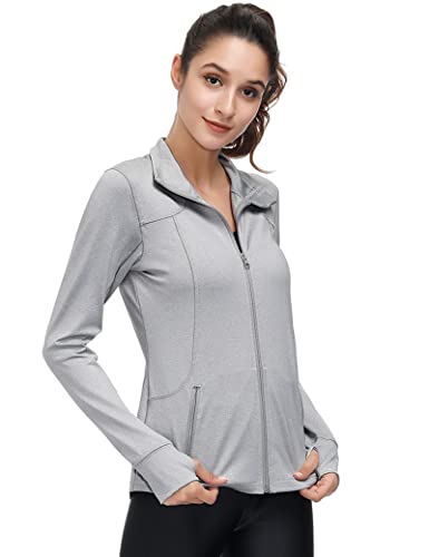 Dolcevida Women Zip Up Jacket Athletic Lightweight Full Zip Running Track Workout Jacket(Grey,X-Large) #TOP1