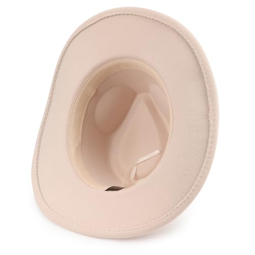 Image of DRESHOW Women Men Classic Felt Wide Brim Western Cowboy & Cowgirl Cap Belt Buckle Retro Panama Hat Unisex Rolled up Caps