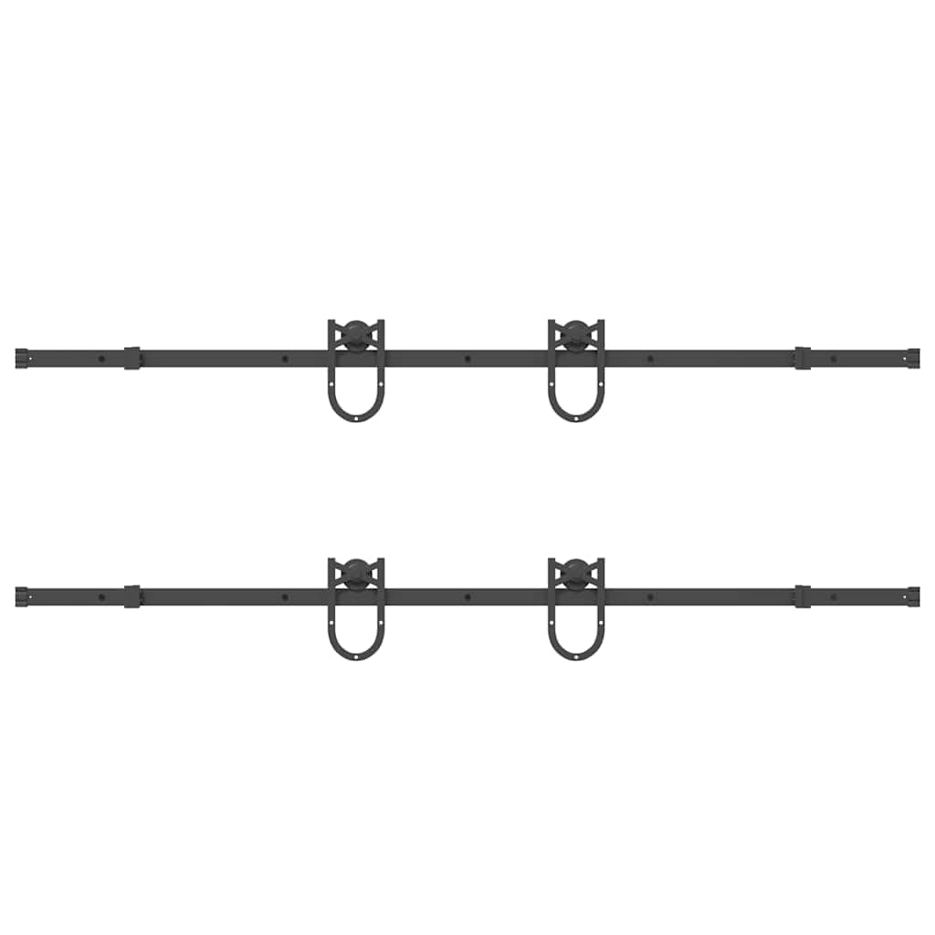 Juego de herrajes para puerta corredera de 200 cm de acero con recubrimiento en polvo negro con ruedas, topes de puerta, soporte de derivación para puertas de granero, accesorios de montaje