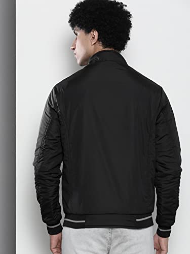 Image of The Indian Garage Co Men's Polyester Standard Length Slim Fit Solid Reversible Bomber Jackets