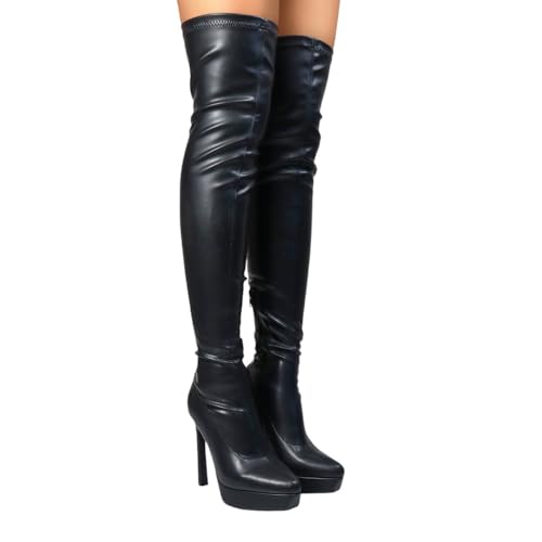 Liliana Women's Over Knee High Stiletto Platform Heel Thigh High Boots3