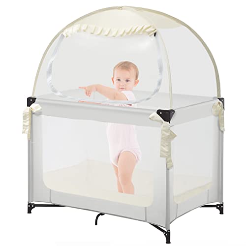 L RUNNZER Pop Up Pack N Play Tent Baby Net to Keep Toddler in Mini Crib Canopy for Pack and Play See Through Breathable & Portable