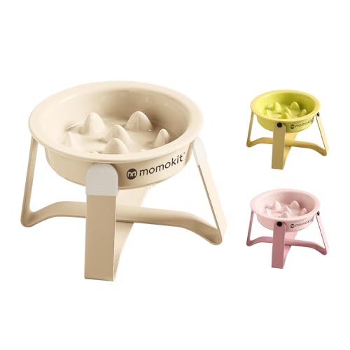 momokit 早食い防止 食器 小型犬 猫 陶器製 はやぐい防止皿 犬 2段階高さ調整 分解可能 お手入れ簡単 セラミック スタンド 高台 付き