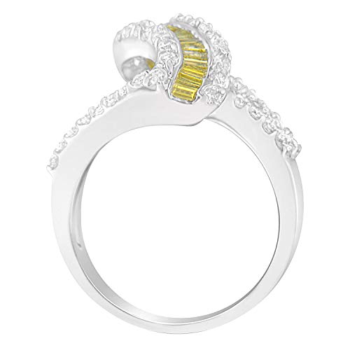 Original Classics 14K White Gold Treated Yellow Baguette and Round Diamond Swirl Ring (1.5 Cttw, Yellow Color, I1-I2 Clarity) - Size 7