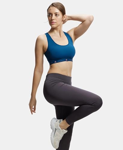 Image of Jockey AP20 Women Wirefree Padded Tactel Nylon Elastane Stretch Full Coverage Racerback Styling Active Sports Bra with StayFresh and StayDry Treatment