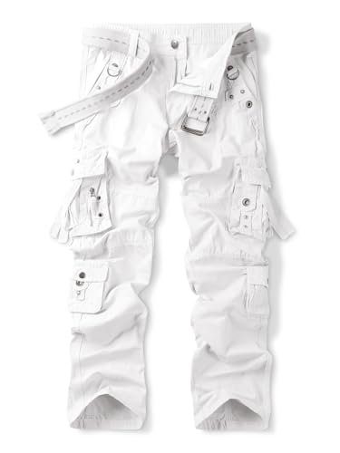 OCHENTA Men's Cotton Casual Baggy Cargo Work Travel Pants with Multi Pockets Relaxed Loose Fit (No Belt)