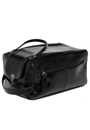 Trousse de toilette en cuir véritable noir cousue main | FERGÉ Bristol XL