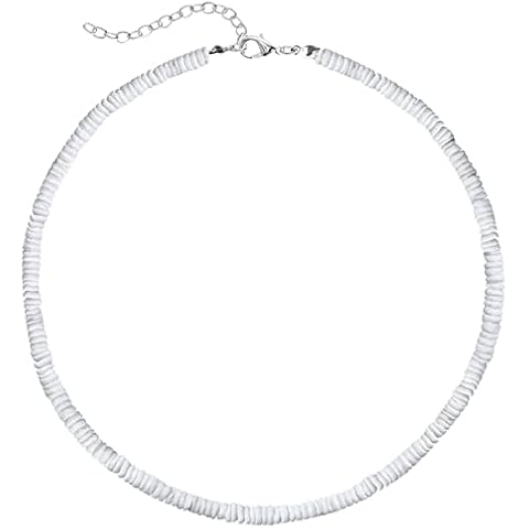 LOHZAQ White Puka Chip Shell Choker with Lava Stone Hawaiian VSCO Necklace Cover