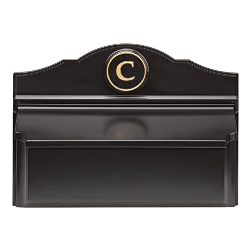 Whitehall Custom Wall Mount Mailbox Package - Mail Box With Monogram, Sand Cast Aluminum, Classic Design Black Personalized In Goldtone #TOP20