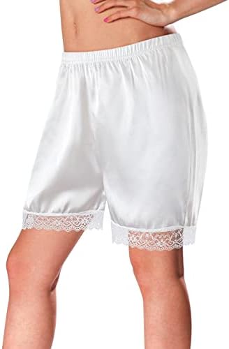 Hercicy Women Pettipants 4 Inch White Lace Culotte Slip Bloomers Large Culotte Slips for Women Imitation Silk Half Slip Shorts Culotte for Women Split Skirt Dress Underwear