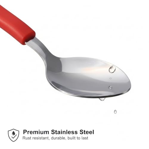 Image of Premium Stainless Steel Table Spoon Set of 6 | 15 cm Large Dinner Spoons, Mirror Finish | Flatware for Dining Table & Kitchen | Dishwasher Safe | Red