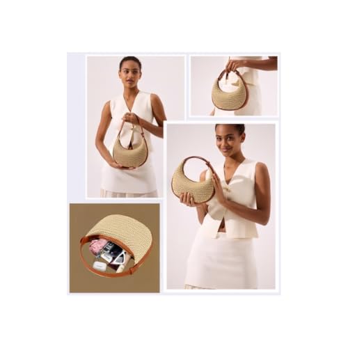 Straw Crossbody Shoulder Bag,Beach Woven Hobo Bag Shoulder Underarm Bag ，Chic Crescent Purses with Adjustable Straps4