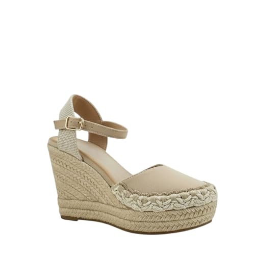 MODELISA   Sandalias de Esparto tipo Alpargata con Cuña Alta para Mujer (Beige, Sistema tallas calzado EU, Adulto, Mujer, Números, mediano, 38)