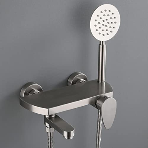 IUokLU Grifo Mezclador de Ducha de baño Moderno con Ducha de Mano Monomando para Montaje en Pared con repisa Agua Caliente y fría Acero Inoxidable Cepillado con,con Pico