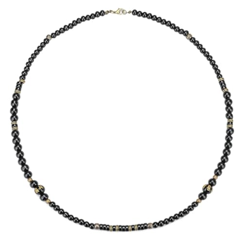 Collier vintage ethnique noir perlé pour hommes avec mantra spirituel long