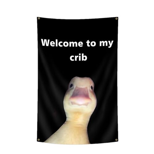 Bandera de pato de poliéster para colgar con texto en inglés 'Welcome to My Crib Bander' para cueva de hombre, letreros de pared únicos, interesante decoración decorativa para el hogar con ojales de