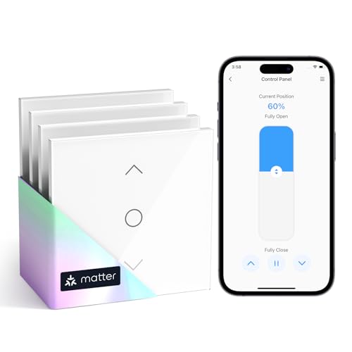 meross Matter rolluikschakelaar, smart 80 x 80 mm, wifi-rolluikschakelaar met timer voor rolluiken, jaloezieën, luifels, compatibel met Alexa, Apple HomeKit en Google Home, 4 stuks