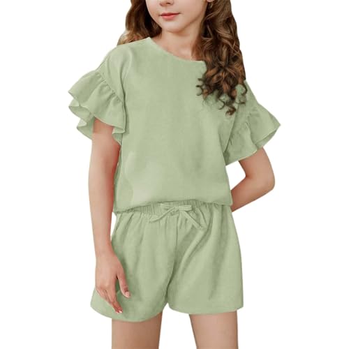 Girls Summer 2 Piece Outfit Set Casual Round Neck Short Sleeve Top and Elastic Waist Shorts Comfortable Playwear2