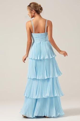 Chiffon Tiered Ruffle Bridesmaid Dresses for Women Long Spaghetti Straps Pleated Formal Evening Party Gown2