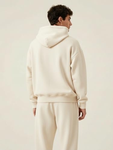 Image of Men's Heavyweight Hoodie | 450 GSM Premium Cotton Blend | Relaxed Fit Drop Shoulder | Kangaroo Pocket | Black Off White Blue | S-XXL