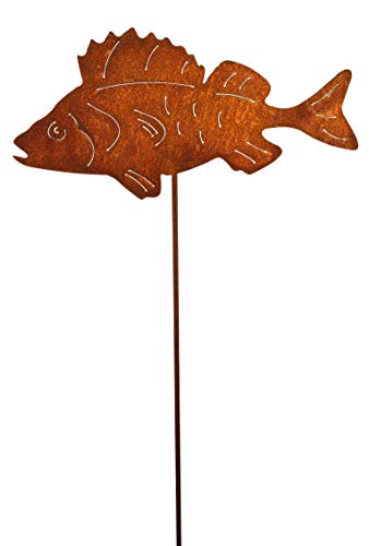 Unbekannt Gartenstecker Hecht Fisch aus Eisen Rost Gartendeko Edelrost