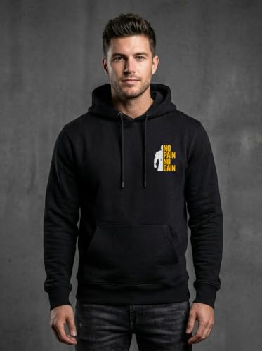 Image of Mens Full Sleeve Graphic Printed Hooded Sweatshirt | No Pain No Gain Print Winter Hoodies for Men | Gym Hoodie Men's