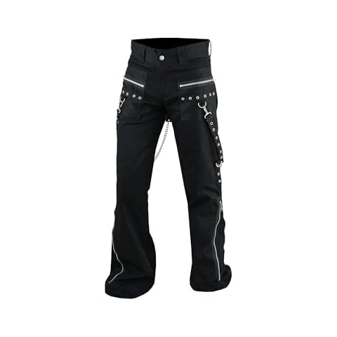 Women's Chains Black Rhinestones Gothic Punk Emo Pants Straps Baggy Pants(XL) Cover