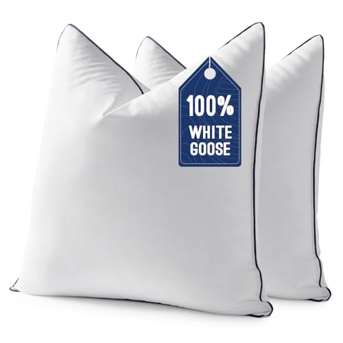 MIULEE Goose Feather Down 20x20 Pillow Insert Set of 2 with 100% Down-Proof Cotton Cover, Soft Fluffy Decorative Pillow for Sofa Bed Couch Living Room White