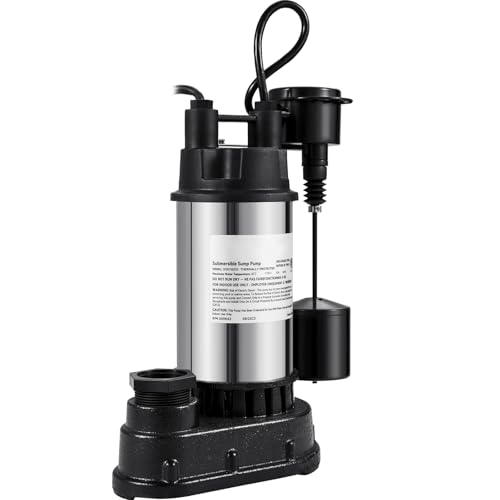 Happybuy 1.5 HP Submersible Sump Pump, 6000 GPH Water Pump, Cast Iron & Steel, Integrated Vertical Float Switch, for Basement Water Basin & Flooding Areas, UL Tested