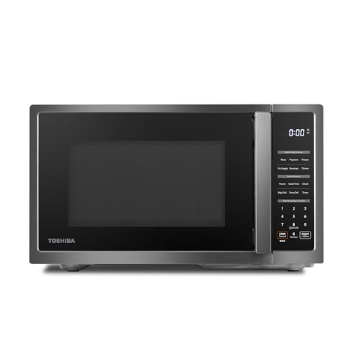 TOSHIBA ML4-EM09PA(BS) Small Countertop Microwave Oven with 6 Auto Menus, Mute Function, Child Lock, Kitchen Essentials for Dorm, 0.9 Cu Ft, 10.6 Inch Removable Turntable, 900W, Black Stainless Steel