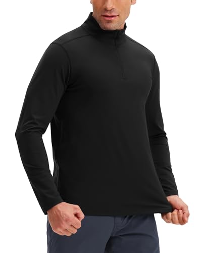 33 000ft Herren Laufshirt 1/4 Reißverschlus Sportshirt Leicht Langarmshirt Stehkragen Funktionsshirt Atmungsaktiv Pullover Trainingsshirt für Gym Fitness Training Schwarz M