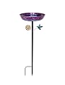 Bird Bath for Outside, 11 Inch Colorful Purple&Blue Metal Birdbath Bowl Decorated Hummingbird Flower Freestanding Garden Bird Bath Feeder Outdoor Decor Yard Art