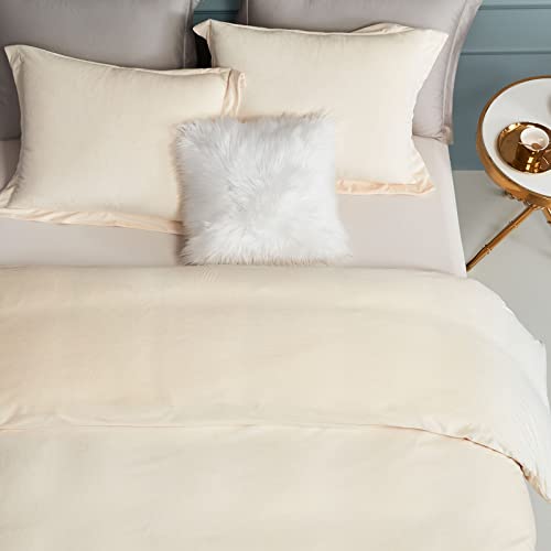 Tametra Queen Size, Ultra Soft Velvet Duvet Cover Set With Zipper Closure, Plush Brushed Microfiber Bedding, 1 Duvet Cover 90"X90" And 2 Pillow Shams (Cream) #TOP2