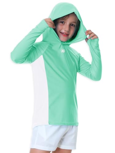 Image of AOBUTE Unisex Kids Long Sleeve Hoodie Rash Guard Boys UPF 50+ Swim Top with Thumb Hole 3-12 Years