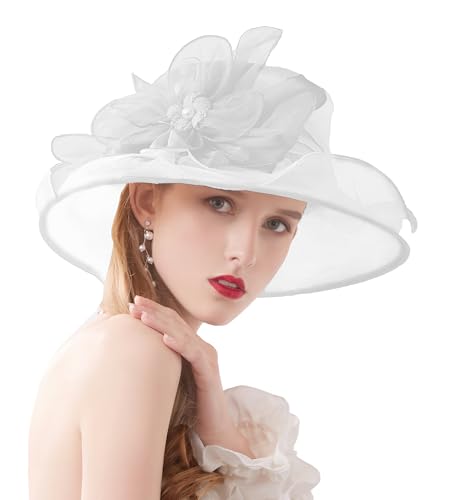 Sombrero para mujer tipo Iglesia con ala ancha y flores miniatura 2