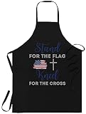 god Black Cooking Aprons- Womens Christian Patriotic American Flag Stand Flag Kneel Cross T-Shirt Bl