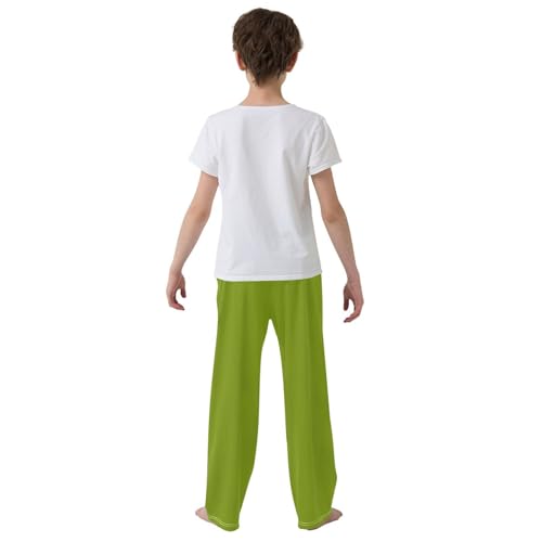 ZZXXB Olive Green Boys Long Pants Soft Trousers Elastic Waist Kids Lounge Bottoms with Pockets S-XL3